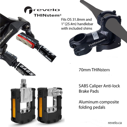 Ensemble pédales pliantes THINstem® + plaquettes d'étrier de route SABS – La solution compacte ultime pour les vélos à freins sur jante