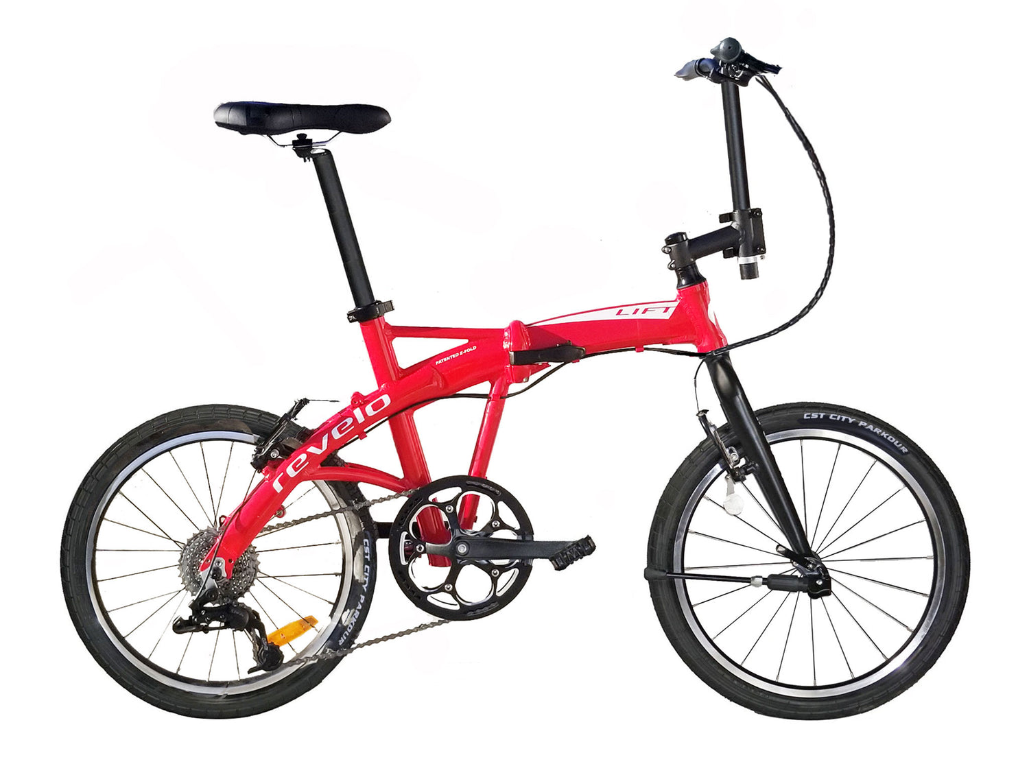 Revelo LIFT 20" Sport Folding Bike.  The only folding bike with Revelo's THINstem system to pivot and lock the handlebar in THIN mode for easy walking, running, and storage.  Designed in Canada.